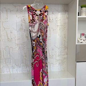 Cache Bold Pink & Yellow Paisley Print Maxi Dress